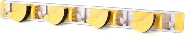 Wall-Mounted Mop and Broom Holder Storage Organizer Cleaning Tools Hanger for Kitchen Garden Laundry Room and Garage (4 slots, 5 hooks)