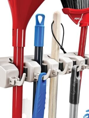 Mop and Broom Holder Wall Mount Garden Tool Storage Tool Rack Storage & Organization for the Home Plastic Hanger for Closet Garage Organizer (5-position)