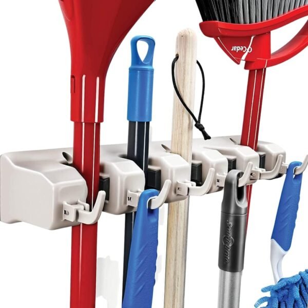 Mop and Broom Holder Wall Mount Garden Tool Storage Tool Rack Storage & Organization for the Home Plastic Hanger for Closet Garage Organizer (5-position)