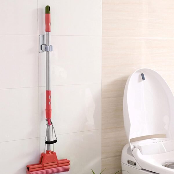 4 Pack Stainless Steel Mop Broom Holder Organizer, Self Adhesive Wall Mounted Mop Organizer Storage Rack Clip for Kitchen Bathroom and Garage (Rectangle, Large)