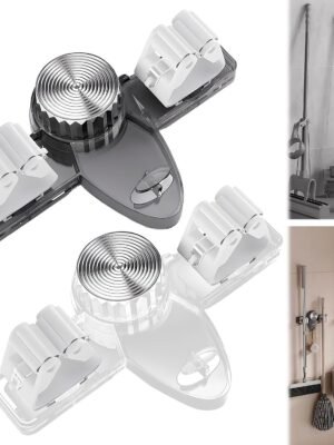 Broom Hanger Mop Hanger, Wall Mount Mop Grippers, No Punching Required Broom Hanger Organizer for Bathroom, Kitchen, Laundry Room, Home Garden, Garage Storage and Organization Rack(2PCS)