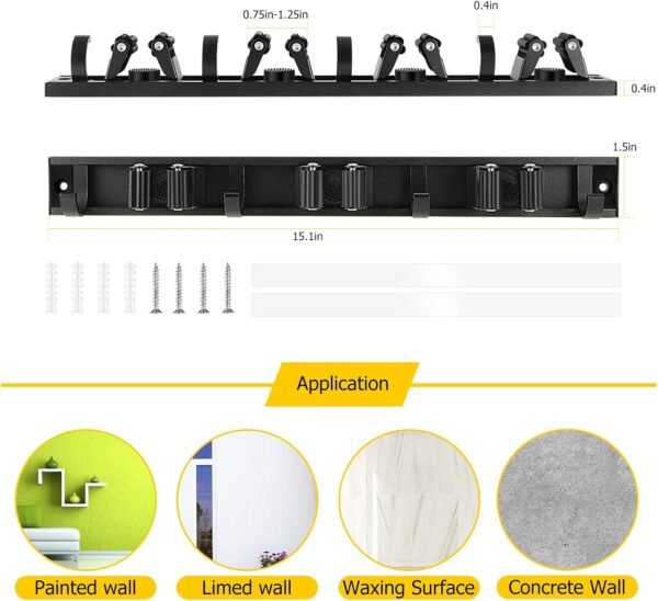 30'' Broom and Mop Holder Wall Mount with Movable Sliding 7 Racks 8 Hooks, Storage Organizer Wall Hanger, Cleaning Tool Hanging Grippers for Kitchen Bathroom Garden Garage Laundry Home Closet