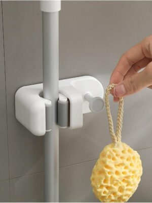 Mop Holder with Hook - Drill Free Wall Mount Broom Gripper, Cleaning Supplies Organizer Utility Holder - 1PCS