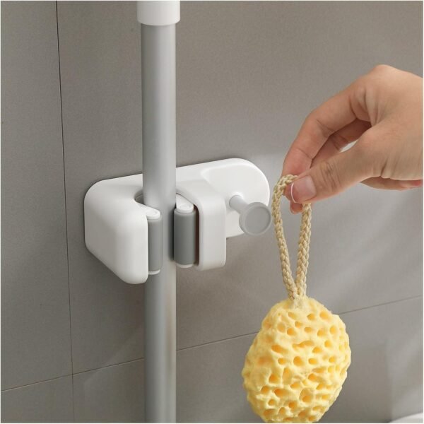 Mop Holder with Hook - Drill Free Wall Mount Broom Gripper, Cleaning Supplies Organizer Utility Holder - 1PCS