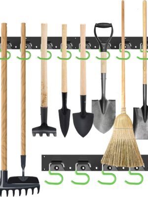 Plastic 64 Inch Adjustable Storage System, Wall Mounted Hooks Tool Organizer，Garden Tool Hangers, Black