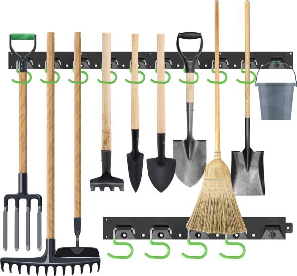 Plastic 64 Inch Adjustable Storage System, Wall Mounted Hooks Tool Organizer,Garden Tool Hangers, Black