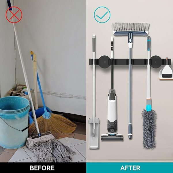 Magnetic Mop Broom Holder, Strong Non Slip Magnetic Broom Mop Hanger, Heavy Duty Magnetic Hooks For Hanging Shovel Rake Tools, Wall Mounted Utility Storage Magnet Rack (5 Rack)