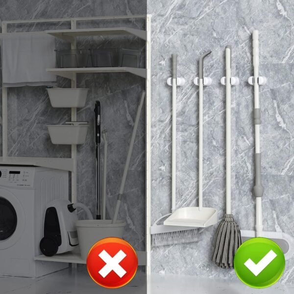 Broom Holder, 3 PCS Wall Mount Mop Organizer Gripper, Self-adhesive Cleaning Suppliers Hanger Stands Rack for Bathroom, Kitchen, Garden, Garage Organization Storage